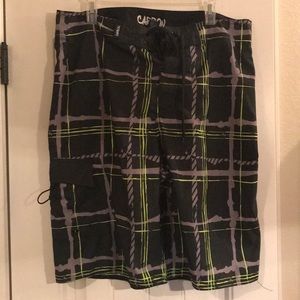 Carbon  Black, Silver, and Neon Green Board Shorts